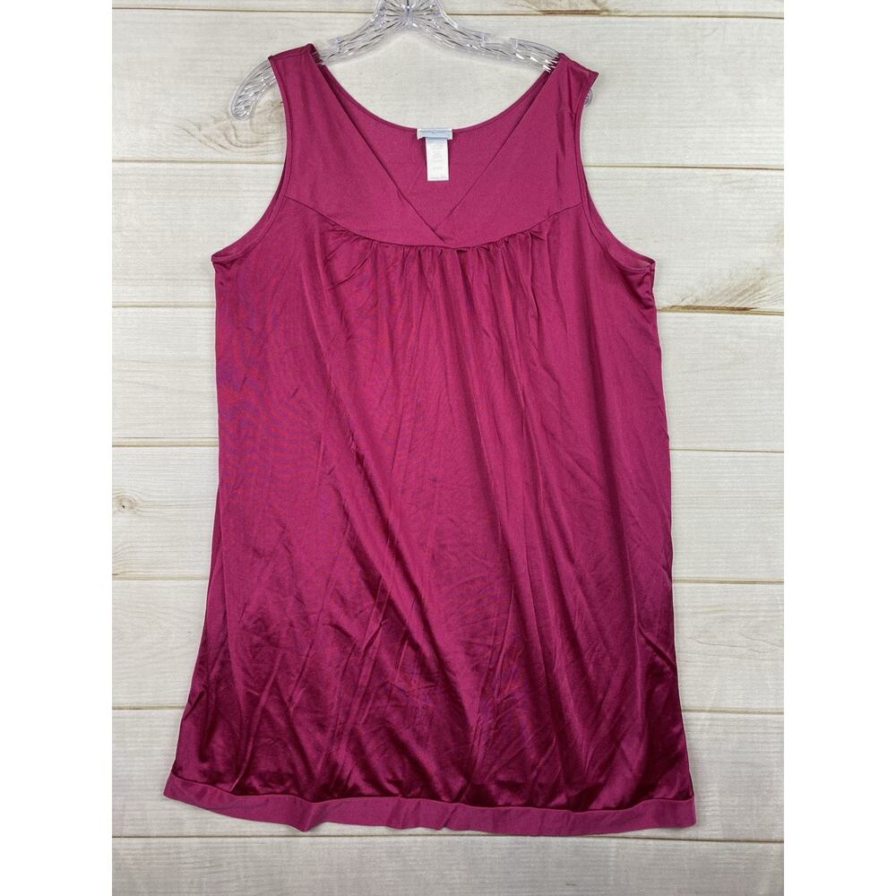 Vtg Vanity Fair Silky Nightgown Sz L Pink Nightie Sleeveless Satin V Neck